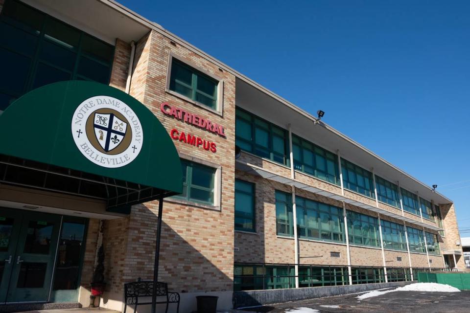 This building opened in 1958 as Cathedral Grade School in Belleville. It became part of the three-campus Notre Dame Academy in 2015.