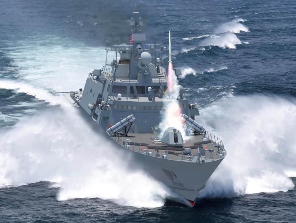 Rendering of Lockheed Martin's FFG(X) design at sea.