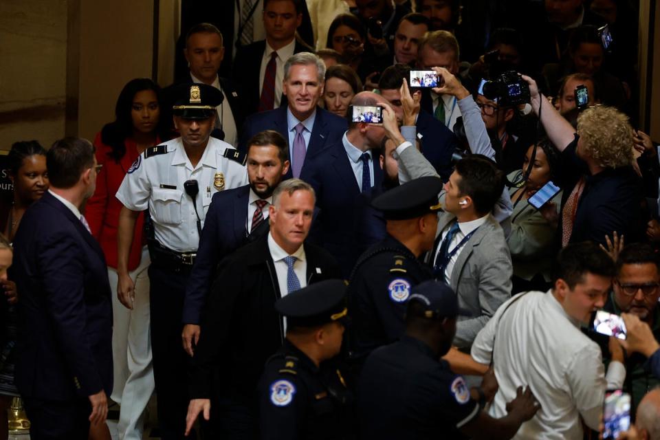 Kevin McCarthy walks through Statuary Hall after he was ousted as Speaker (Getty Images)