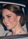 <p> For the Spanish state banquet at Buckingham Palace in 2017, the duchess wore the Lover's Knot Tiara for the third time. She paired it with a dusky pink Marchesa gown - a peek of which was given when she arrived by car.  </p>