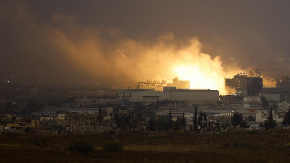 Smoke rises above northern Gaza on Saturday evening