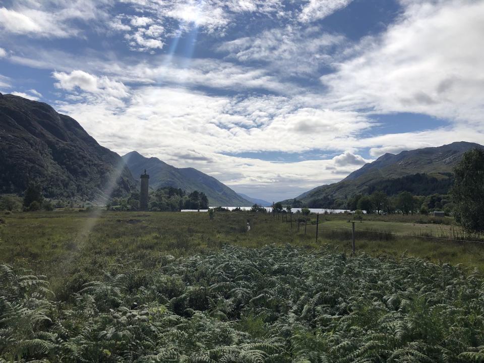 The view from the Jacobite train while going over the Glenfinnan Viaduct