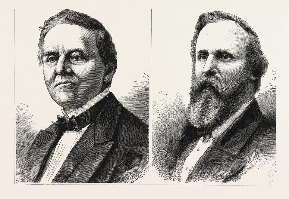 Eine historische Darstellung der Präsidentschaftskandidaten Samuel Tilden (links) und Rutherford B. Hayes.