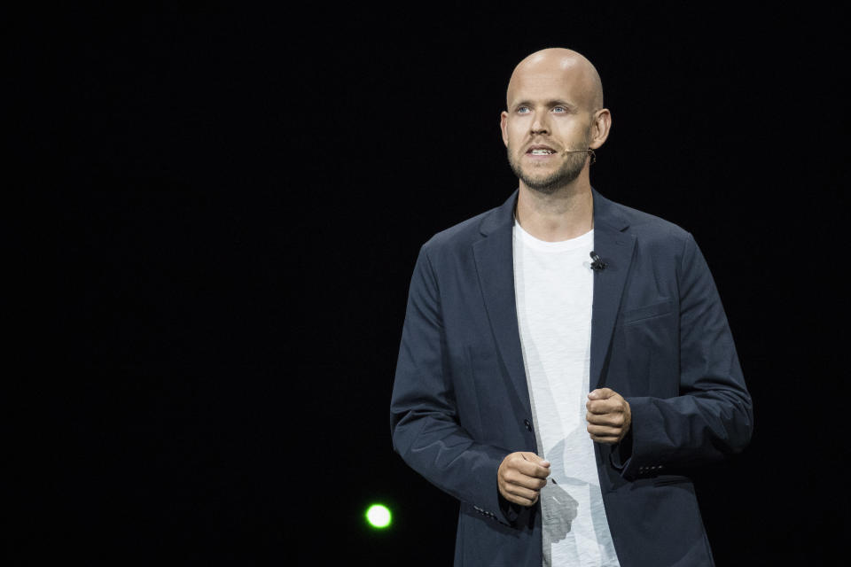 NEW YORK, NY - AUGUST 9: Daniel Ek, chief executive officer of Spotify, speaks about a partnership between Samsung and Spotify during a product launch event at the Barclays Center, August 9, 2018 in the Brooklyn borough of New York City. The new Galaxy Note 9 smartphone will go on sale on August 24. (Photo by Drew Angerer/Getty Images)