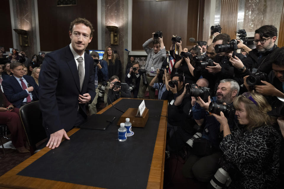 FILE - Meta CEO Mark Zuckerberg, arrives to testify before a Senate Judiciary Committee hearing on Capitol Hill in Washington, Jan. 31, 2024, to discuss child safety. In a Monday, June 17, 2024, opinion piece for The New York Times, Dr. Vivek Murthy has called on Congress to require warning labels on social media platforms similar to those now mandatory on cigarette boxes. (AP Photo/Manuel Balce Ceneta, File)