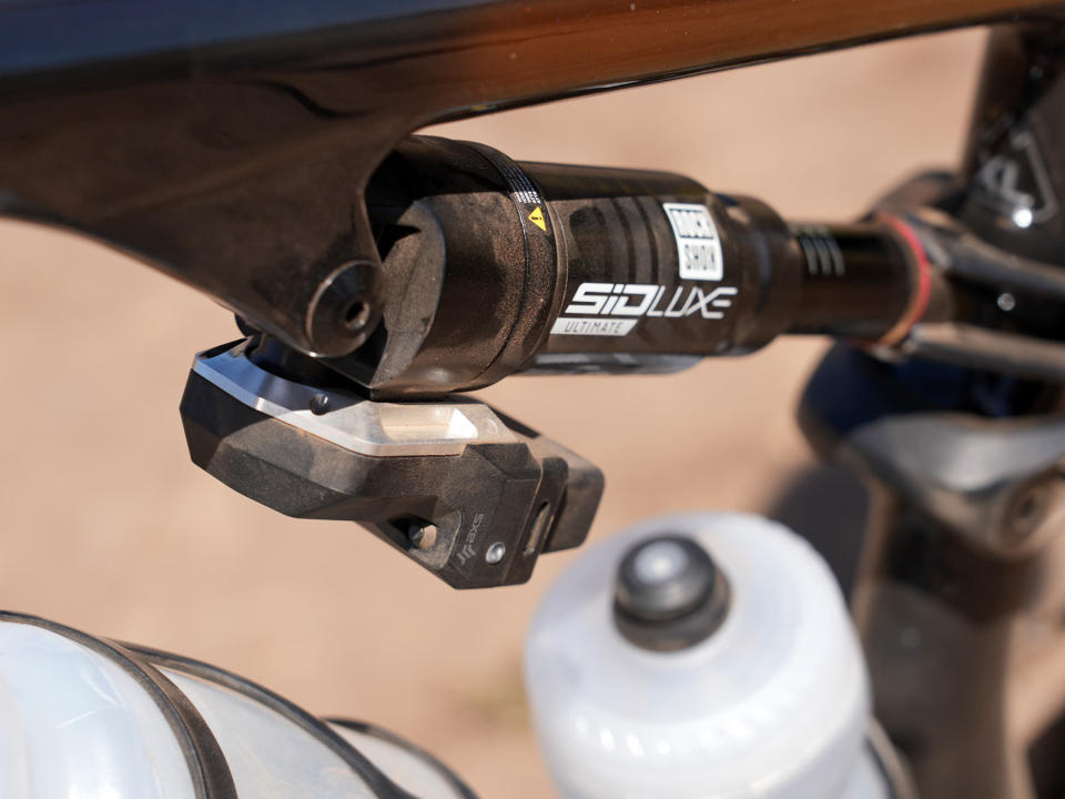 closeup details of 2024 specialized epic 8 s-works flight attendant rear shock