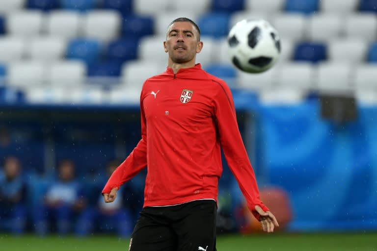 Serbia's defender Aleksandar Kolarov attends a training session in Kaliningrad on June 21, on the eve of their Russia 2018 World Cup Group E match against Switzerland