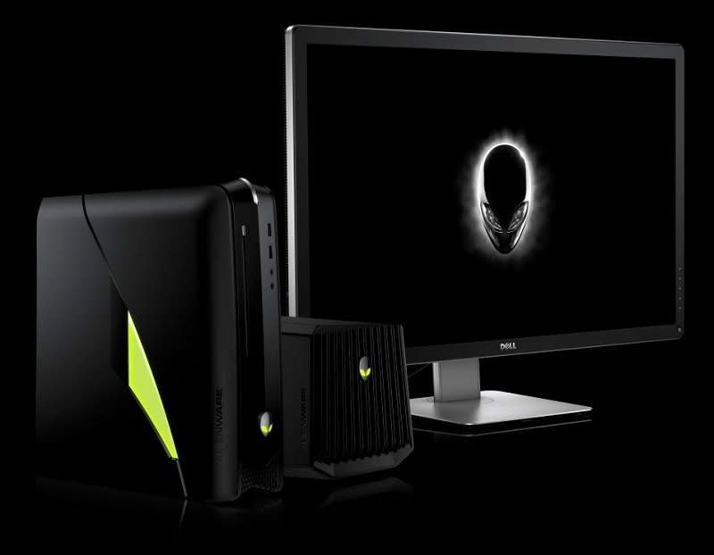 Alienware X51 desktop, graphics amplitier, and gaming monitor.