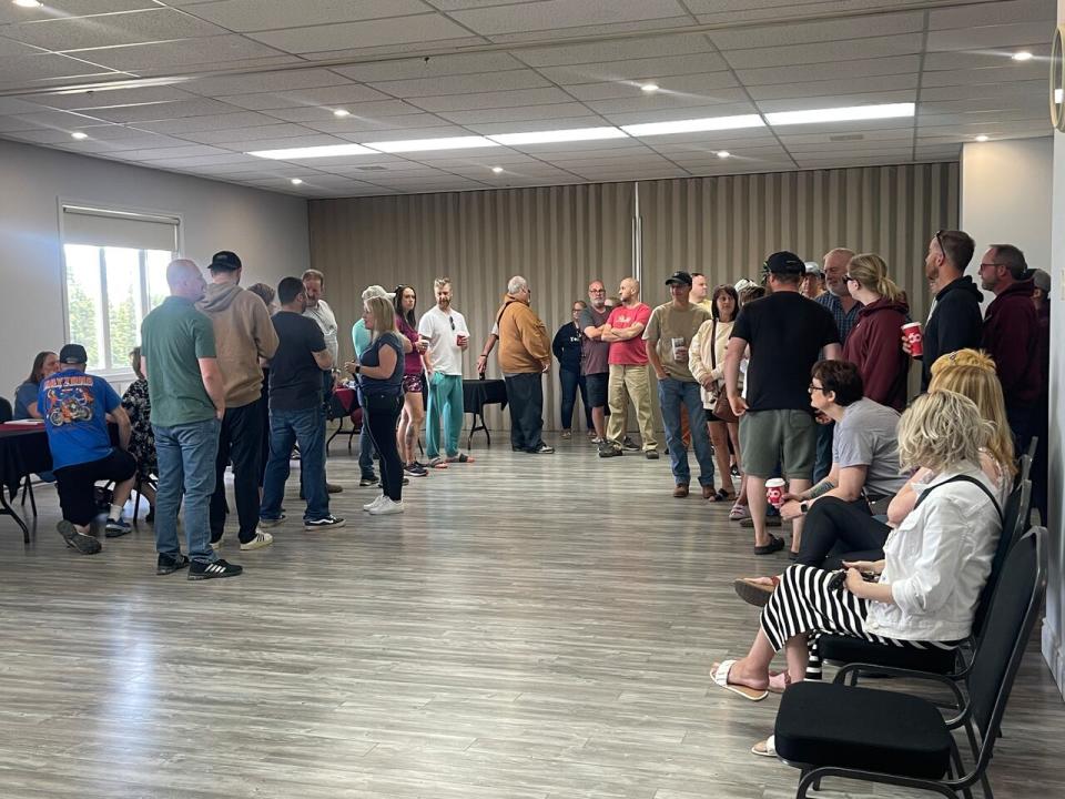 At least one member of every family evacuated from Churchill Falls was required to attend a meeting at Hotel North 2 in Happy Valley-Goose Bay on Saturday morning. Town officials held the meeting to ensure that the needs of all the evacuees were being met.