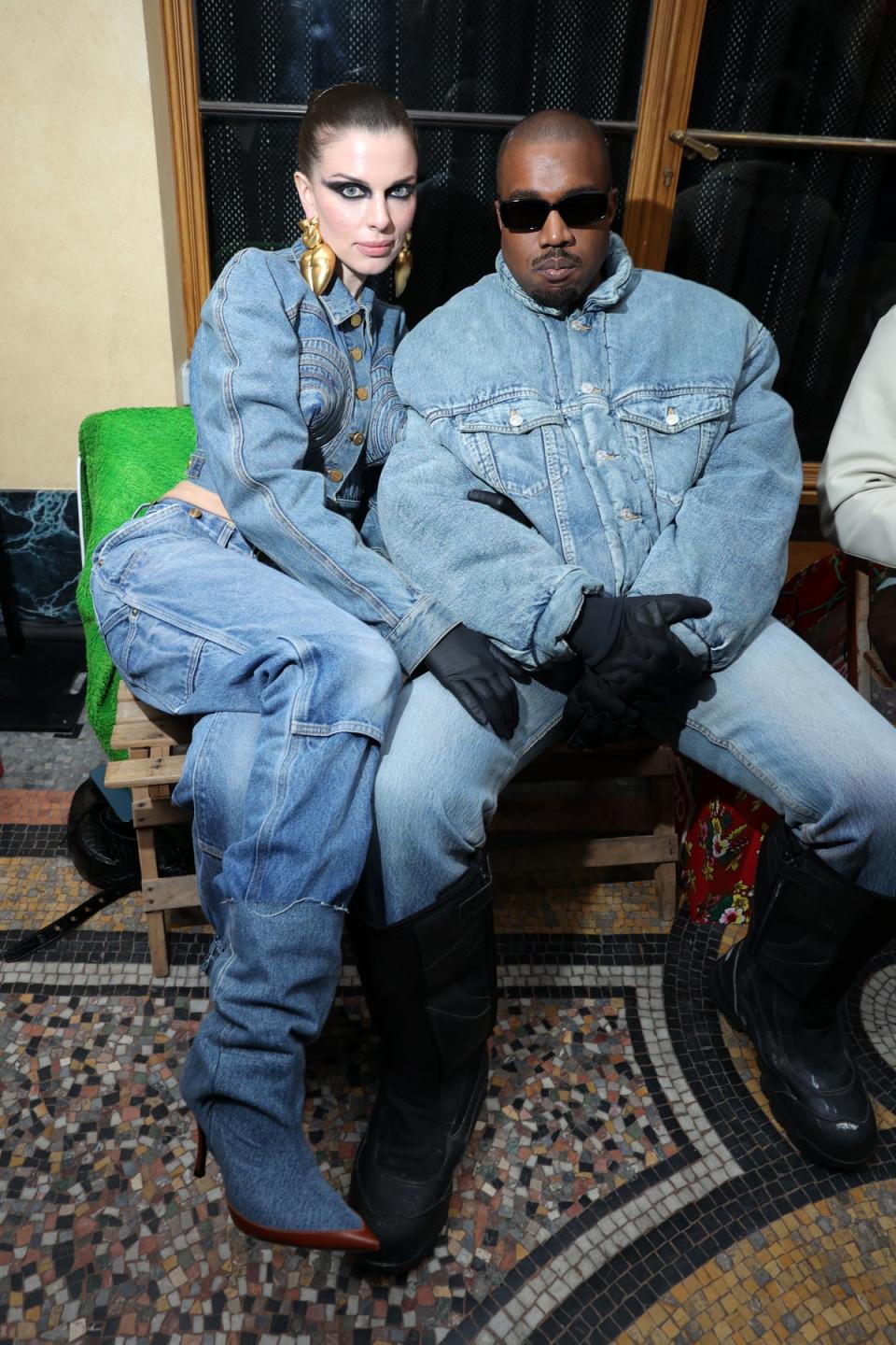 Julia Fox and Kanye West wear matching denim outfits to Kenzo show at Paris Fashion Week (Getty Images For Kenzo)