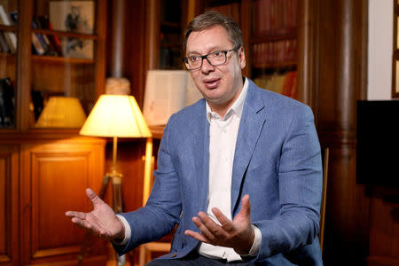 Serbian President Aleksandar Vucic speaks during an interview with Reuters in Belgrade, Serbia, September 13, 2018. REUTERS/Djordje Kojadinovic