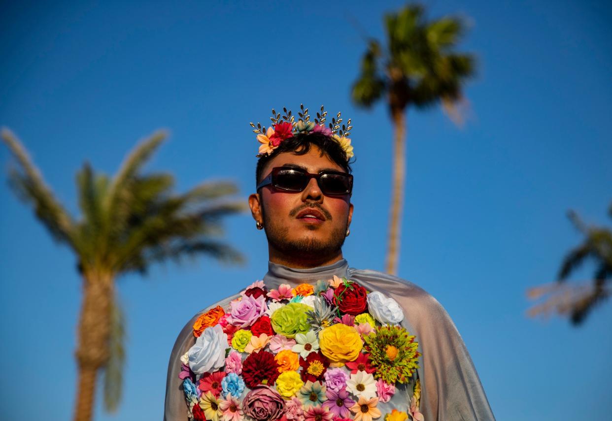 McEdgar Castro of Salt Lake City poses for a photo during the Coachella Valley Music and Arts Festival in Indio, Calif., Friday.