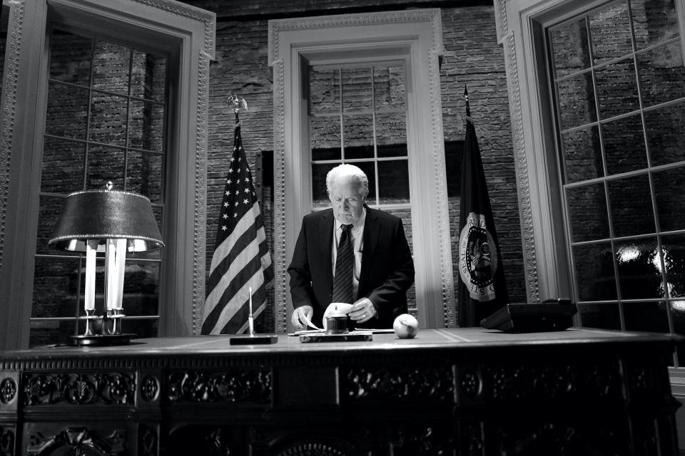 The President is back. Martin Sheen sits in a makeshift Oval Office to reprise his role as President Jed Bartlet on "A West Wing Special."