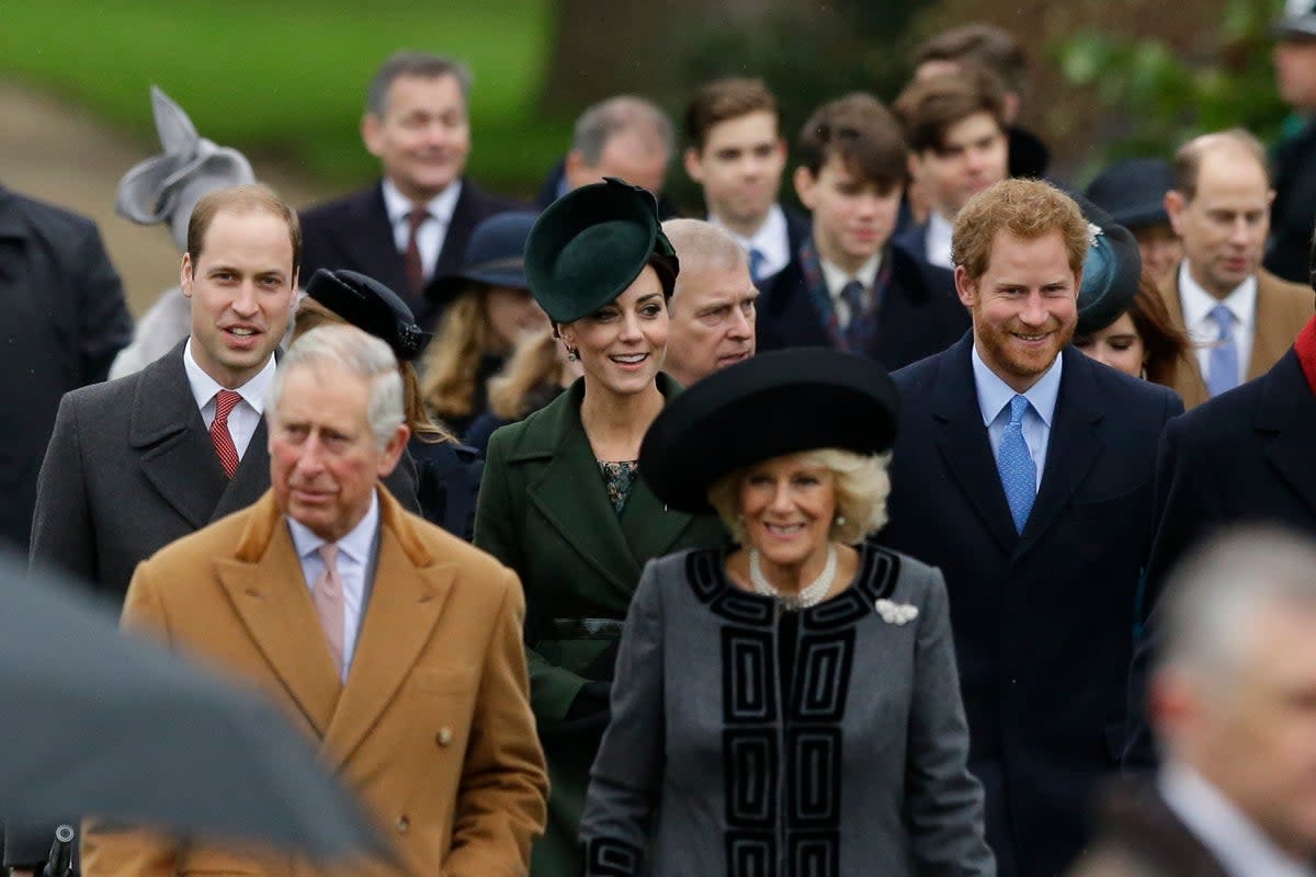 Members of the royal family attend the traditional Christmas Day church service, at St. Mary Magdalene Church in Sandringham, 2015 (AP)