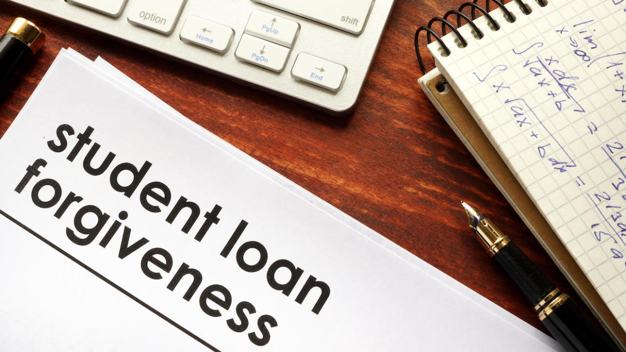 Document with title student loan forgiveness. / Credit: Getty Images/iStockphoto