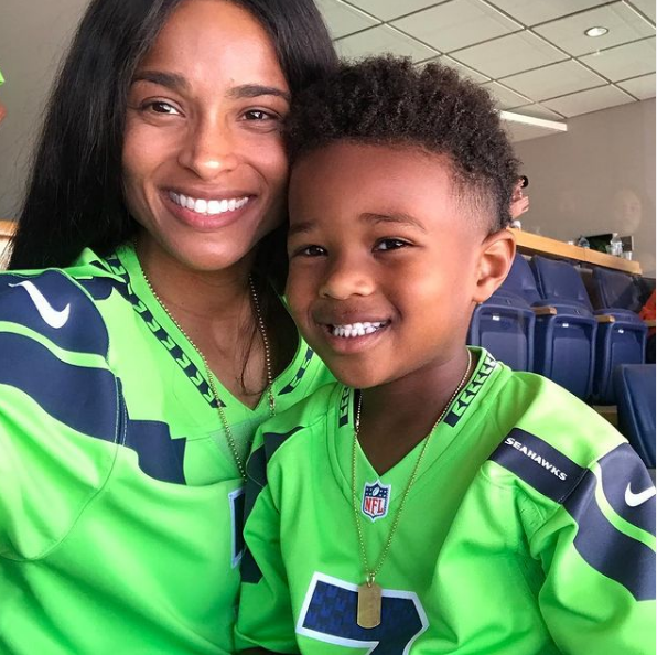 Ciara With Russell Wilson and Son at LA Dodgers Game