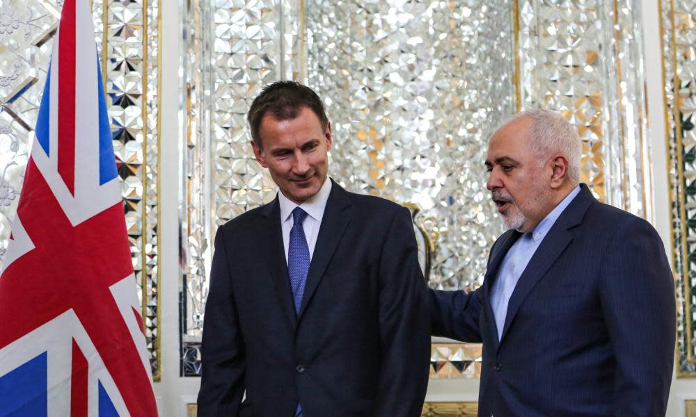 Javad Zarif (right), with his British counterpart, Jeremy Hunt, in Tehran.