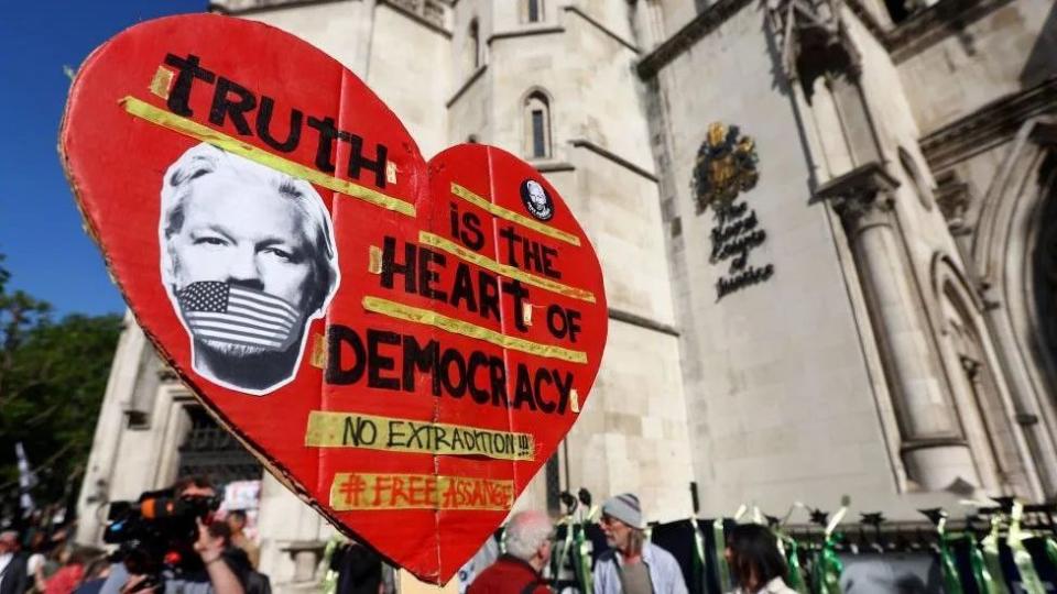 Assange supporters outside the Royal Courts of Justice in May