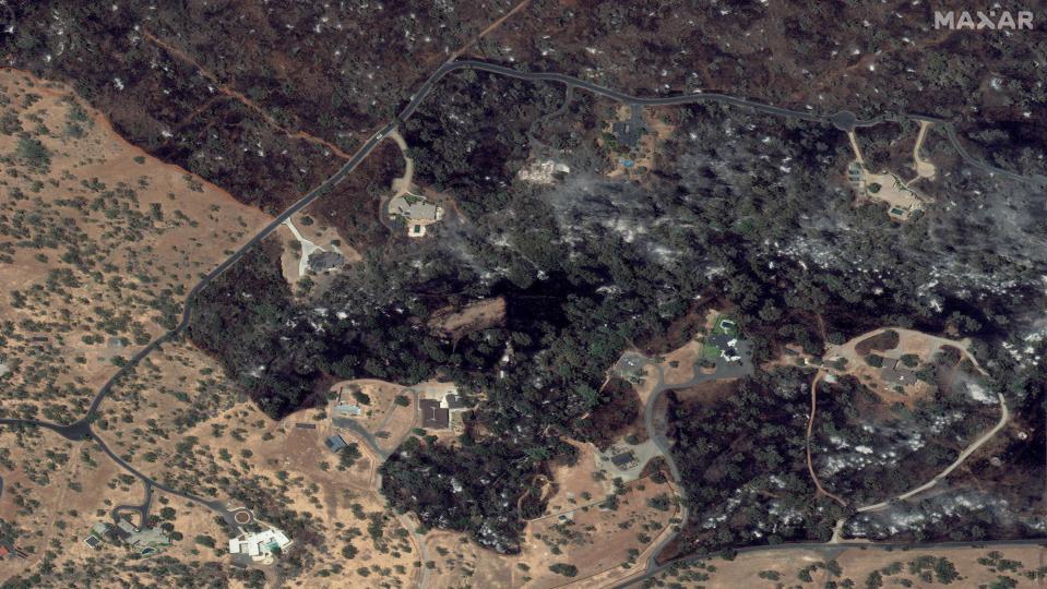 A satellite image shows a residential area affected by the Park Fire, in Chico, California, U.S., July 26
