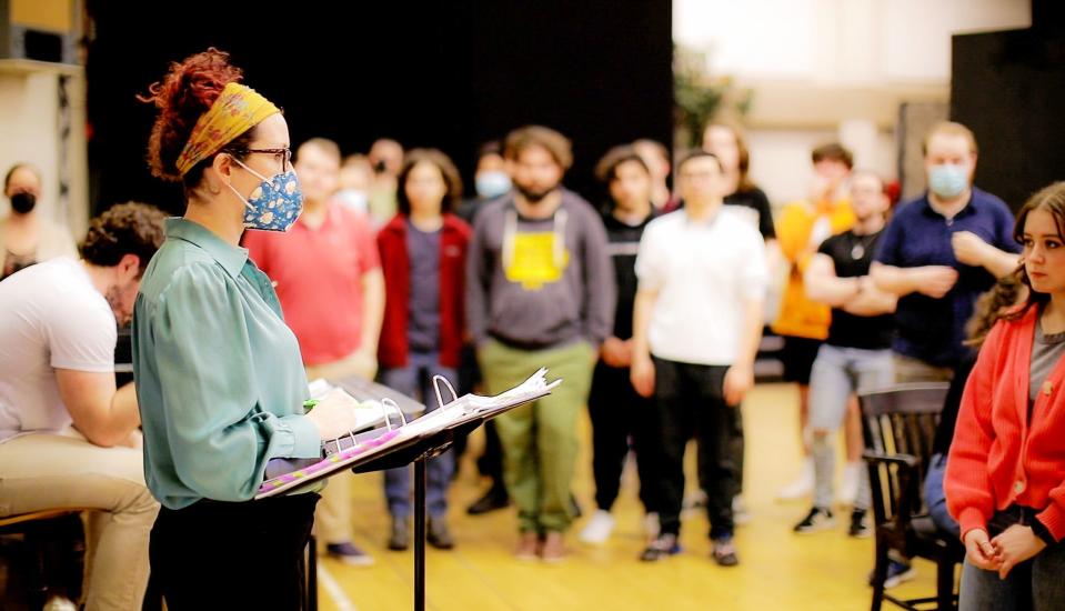 Crystal Manich from “Anne Frank” conducts rehearsals for the world premiere opera on Feb. 20.