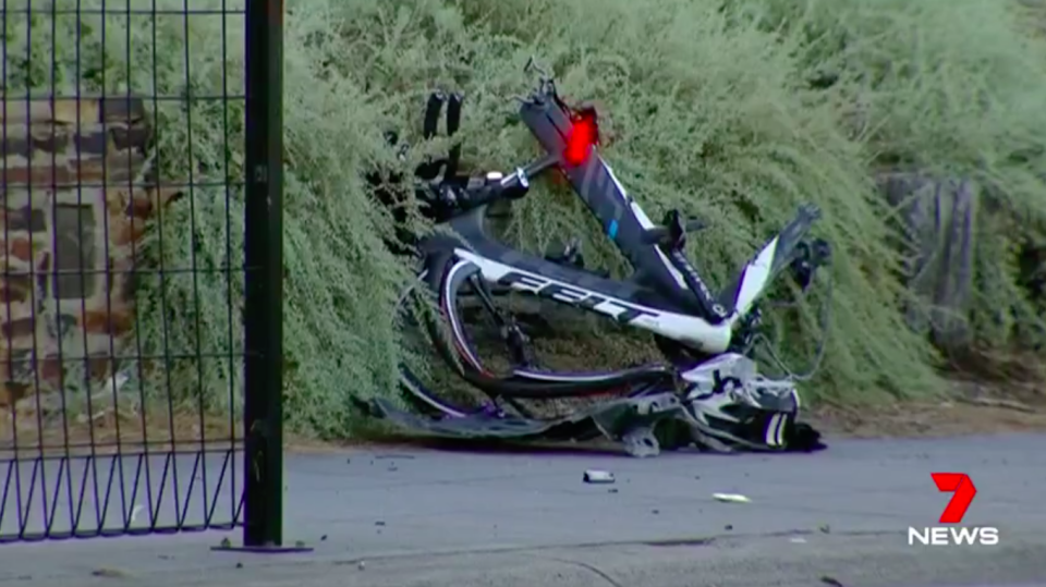 Michelle Ruitenbeek’s bike was split in two as a result of the crash. Source: 7News