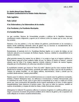 Carta de rectoras a gobierno federal