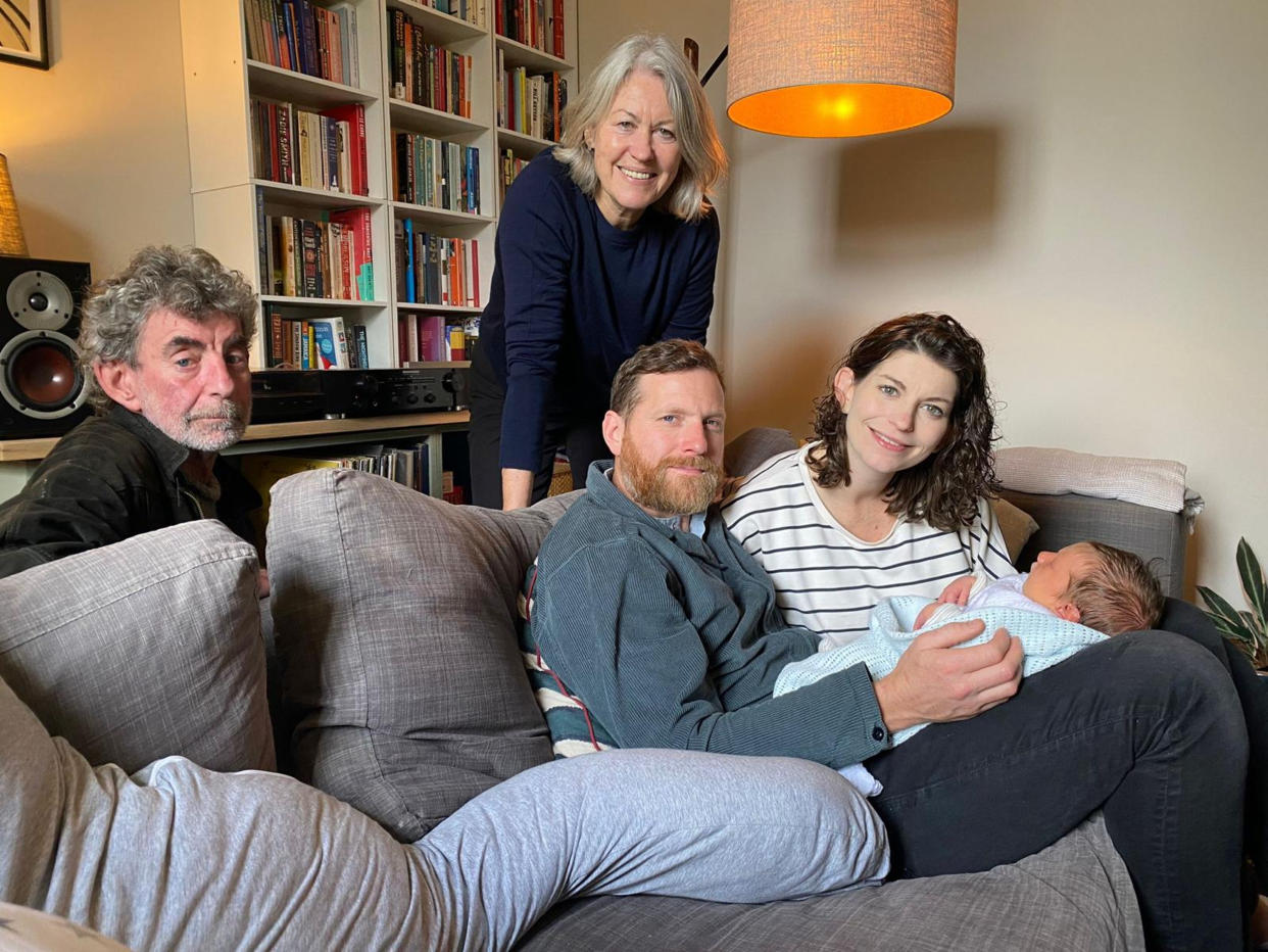 Tom Doherty with wife Anne Lyons, son-in-law Tim Hughes and daughter Rachel Doherty. (PA)