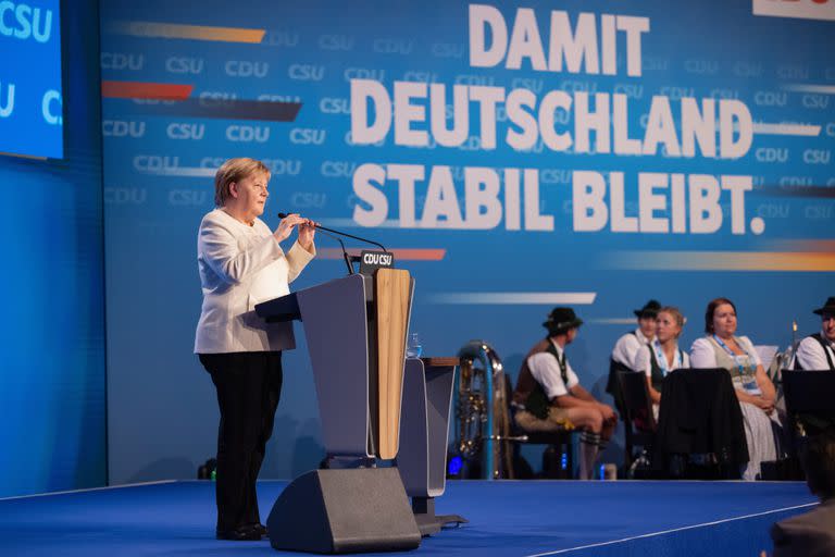 Merkel durante un discurso en Baviera