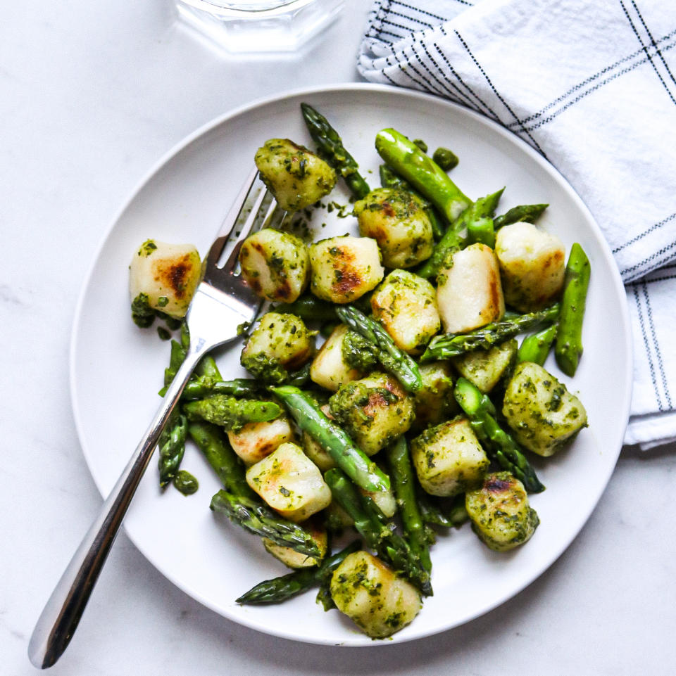 Cauliflower Gnocchi with Asparagus & Pesto