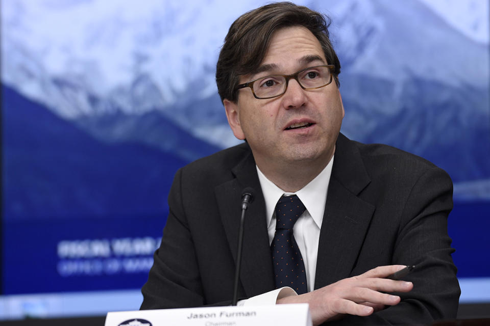 Council of Economic Advisers Chairman Jason Furman speaks during the daily briefing in the South Court Auditorium at the White House in Washington, Tuesday, Feb. 9, 2016, to discuss President Barack Obama's fiscal 2017 federal budget.  (AP Photo/Susan Walsh)