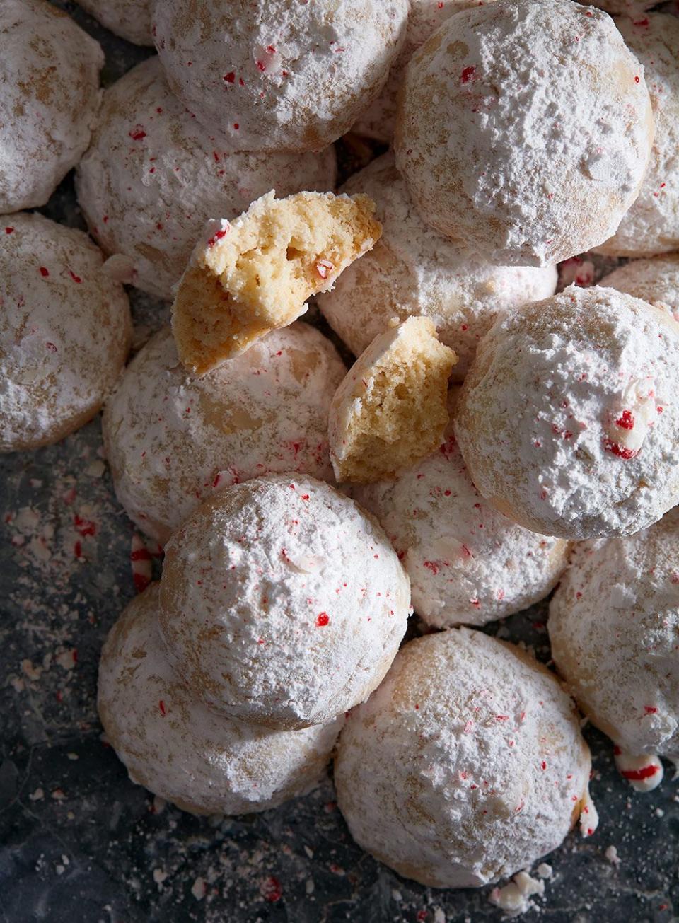 <p>This holiday season, we challenge you to a snowball fight! Not with the actual cold stuff, but with these pretty snow white cookies. Better eaten than thrown, these peppermint <a href="https://www.delish.com/cooking/recipe-ideas/recipes/a56364/best-snowball-cookies-recipe/" rel="nofollow noopener" target="_blank" data-ylk="slk:snowball cookies;elm:context_link;itc:0;sec:content-canvas" class="link ">snowball cookies</a> are similar to <a href="https://www.delish.com/cooking/recipe-ideas/a41092246/polvorones-recipe/" rel="nofollow noopener" target="_blank" data-ylk="slk:polvorones;elm:context_link;itc:0;sec:content-canvas" class="link ">polvorones</a> (AKA Mexican wedding cookies), but made <a href="https://www.delish.com/holiday-recipes/christmas/g2177/easy-christmas-cookies/" rel="nofollow noopener" target="_blank" data-ylk="slk:Christmas;elm:context_link;itc:0;sec:content-canvas" class="link ">Christmas</a>-ready with a hit of peppermint extract.</p><p>Get the <strong><a href="https://www.delish.com/cooking/recipe-ideas/a41410873/peppermint-snowball-cookies-recipe/" rel="nofollow noopener" target="_blank" data-ylk="slk:Peppermint Snowball Cookies recipe;elm:context_link;itc:0;sec:content-canvas" class="link ">Peppermint Snowball Cookies recipe</a></strong>.</p>