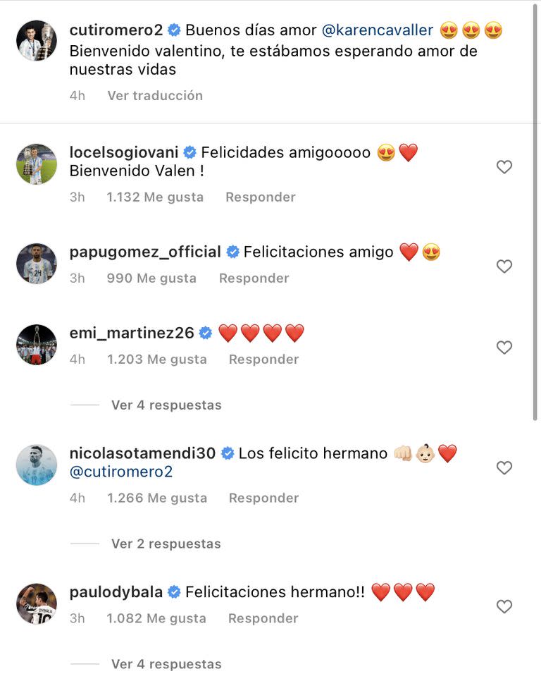 Las felicitaciones de los jugadores de la selección argentina