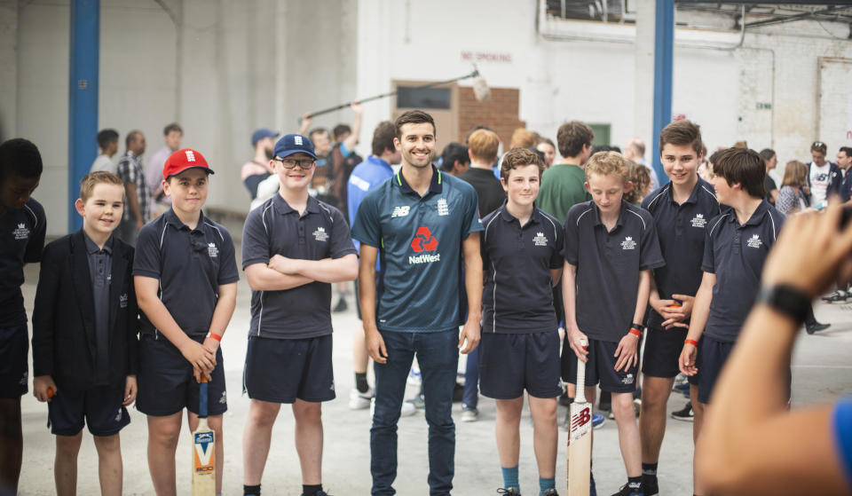 Mark Wood at the launch of England’s new ODI and T20 kit