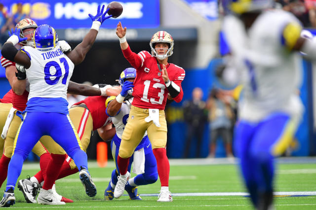 Watch: 49ers' Brock Purdy punches in touchdown to tie game as time expires  in first half vs. Rams