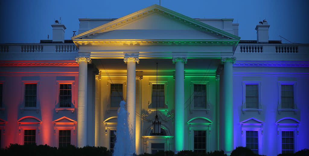 washington, dc june 26 rainbow colored lights shine on the white house to celebrate todays us supreme court ruling in favor of same sex marriage june 26, 2015 in washington, dc today the high court ruled 5 4 that the constitution guarantees a right to same sex marriage in all 50 states photo by mark wilsongetty images