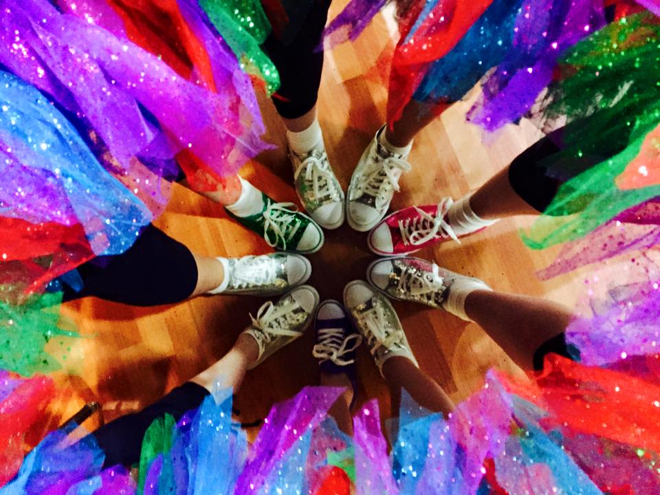 Sparkly dance shoes and tutus for a performance with Friends in Dance on Jan. 10, 2015.