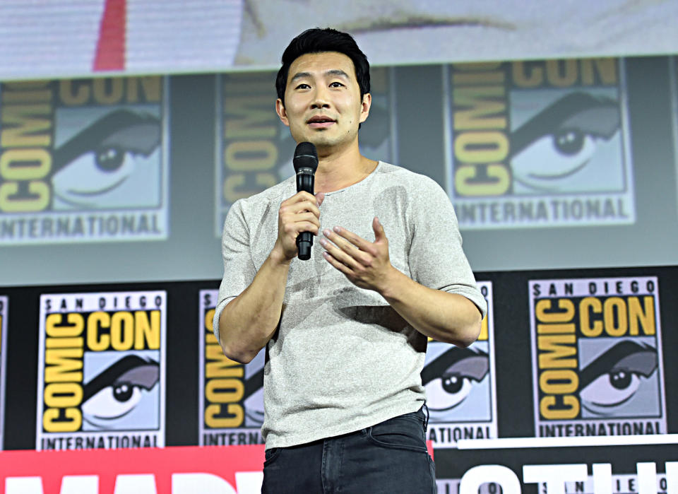 SAN DIEGO, CALIFORNIA - JULY 20: Simu Liu of Marvel Studios' 'Shang-Chi and the Legend of the Ten Rings' at the San Diego Comic-Con International 2019 Marvel Studios Panel in Hall H on July 20, 2019 in San Diego, California. (Photo by Alberto E. Rodriguez/Getty Images for Disney)