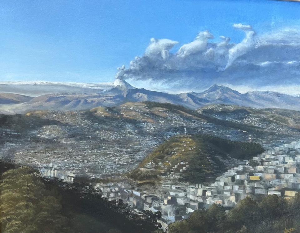 "Explosión Fantástica del Cotopaxi" by Luis Alverar is part of an exhibit of Ecuadorian artists in Red Bank celebrating Hispanic Heritage Month.