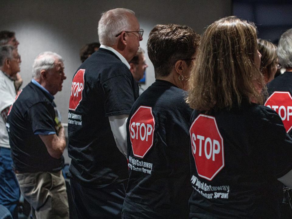 Activists protesting at a board of supervisors vote on a controversial data center proposal in Woodbridge, Virginia, on November 1, 2022. - Copyright: Photo by Valerie Plesch for The Washington Post via Getty Images