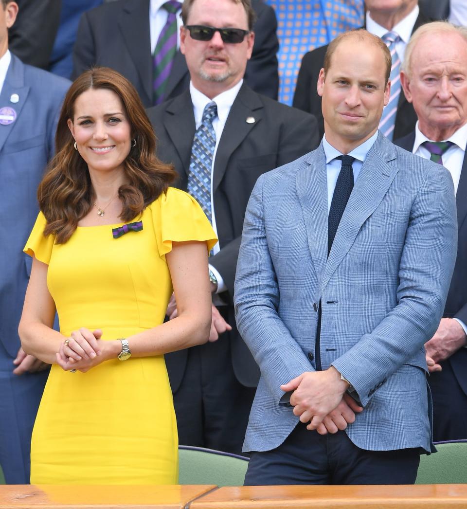 <p>William and Kate attending the men's finals in 2018, where they watched Novak Djokovic win the Grand Slam title. </p>