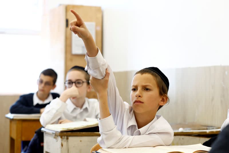 Pupils attend a lesson at the Beis Medrash Elyon school in London