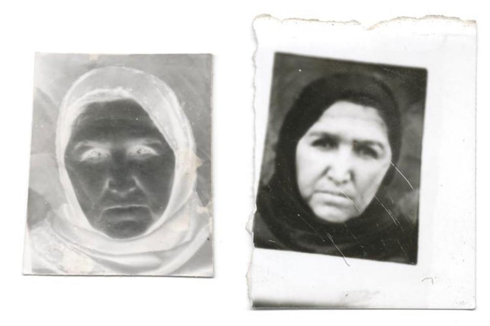 A paper negative and finished portrait by Qalam Nabi.