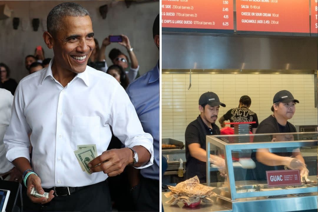 Composite: Barack Obama and Chipotle order counter