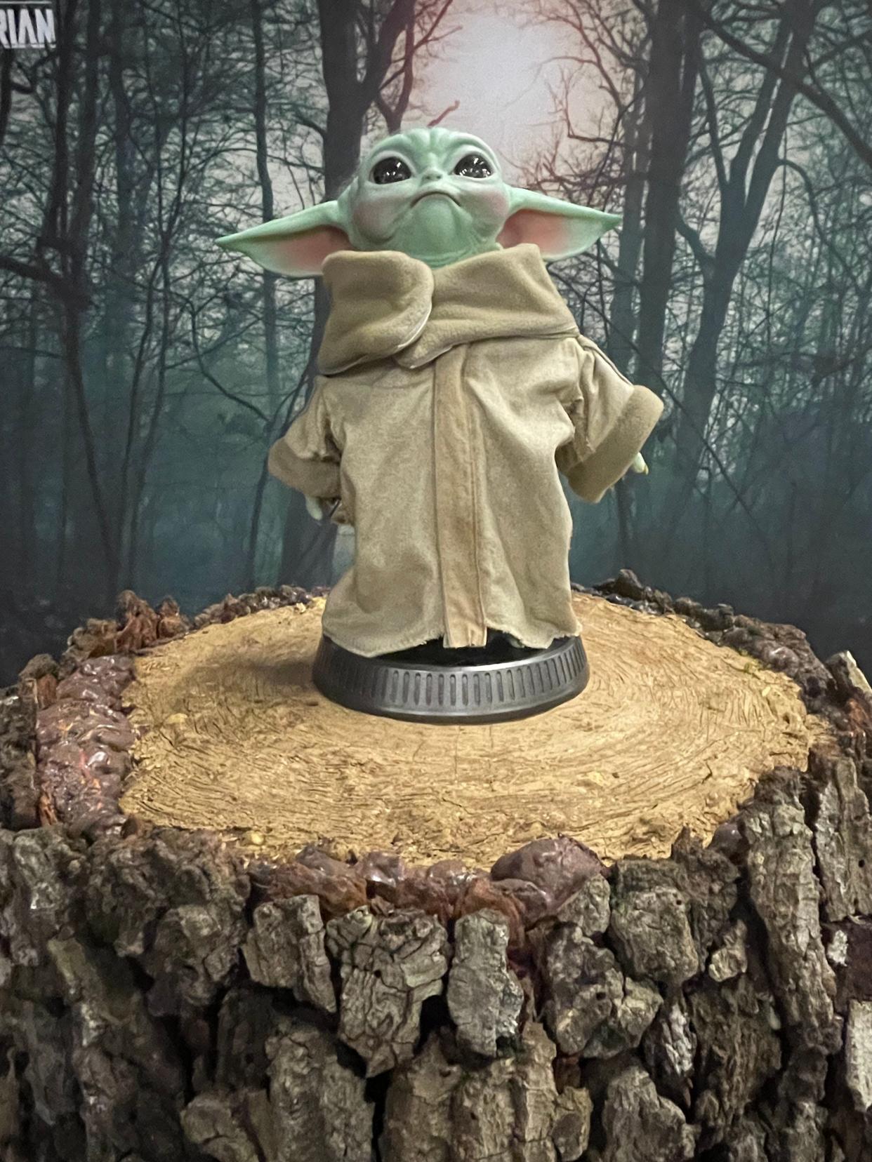 “Grogu” or “Baby Yoda” will greet visitors to Star Wars Celebration at the Anaheim Convention Center. The four-day event ends on Sunday.