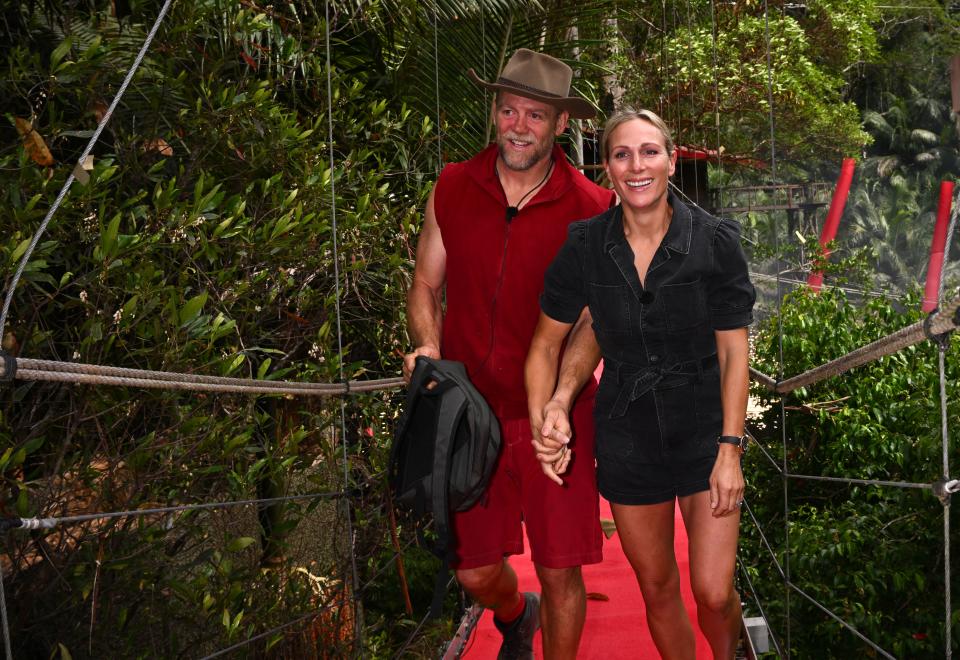 Zara Phillips met Mike Tindall on the bridge as he left I&#39;m a Celebrity... Get Me Out of Here! 2022 in the semi-final. (ITV/Shutterstock)
