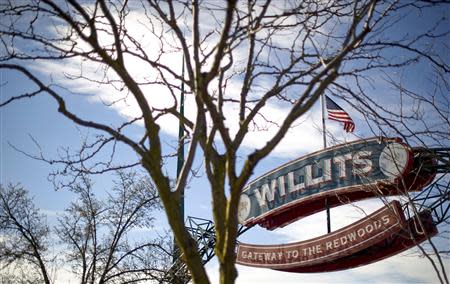 A sign welcomes drivers to Willits, California February 25, 2014. REUTERS/Noah Berger