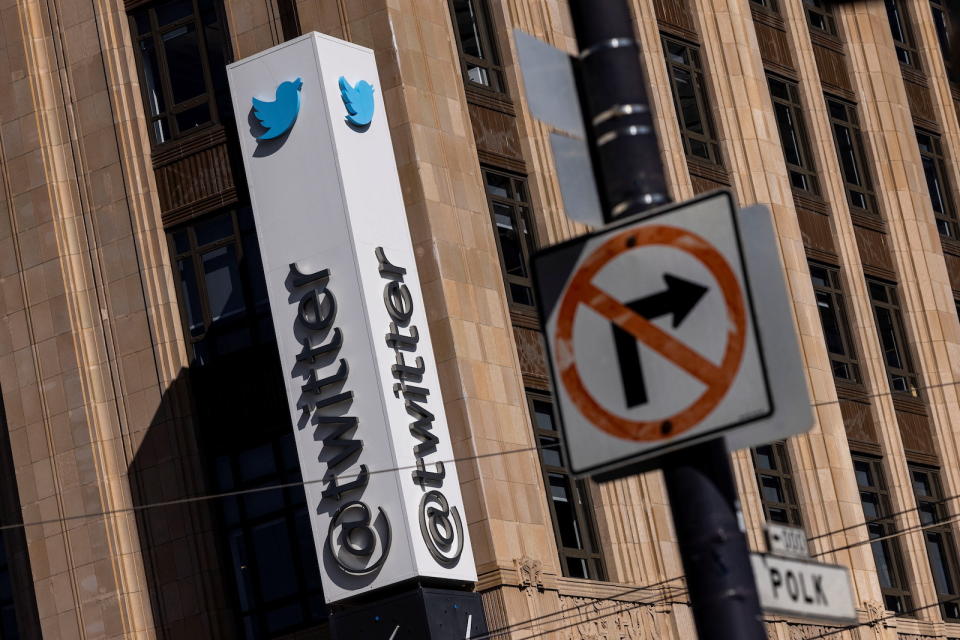 A Twitter logo is seen outside the company's headquarters in San Francisco, California, U.S., April 25, 2022. REUTERS/Carlos Barria