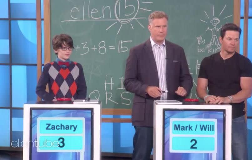 Will Ferrell and Mark Wahlberg were beaten at a game of wits by a youngster. Source: Ellen