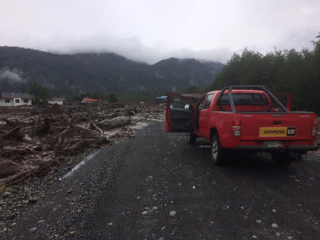 Damage done by a landslide is seen in Villa Santa Lucia, Los Lagos, Chile December 16, 2017 in this picture obtained from social media. CRISTIAN ZUMELZU BARROS/via REUTERS