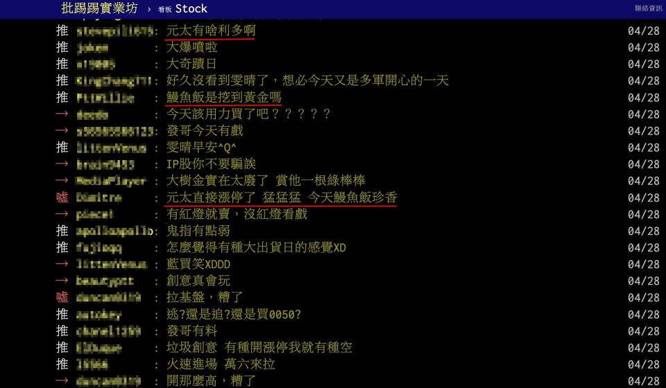 元太今日跳空漲停，背後是否有利多成為網友熱議話題（圖／翻攝自PTT）